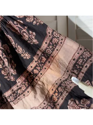 Vintage 70s hippie boho top paisley floral oversized cotton brown whimsigoth M thumbnail 5