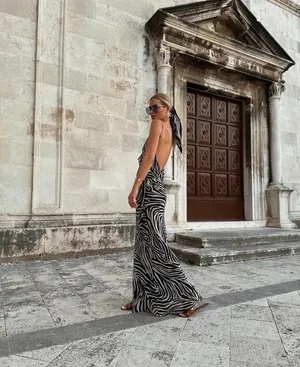 Zara dress maxi zebra animal print flower open back bodycon evening wedding thumbnail 6