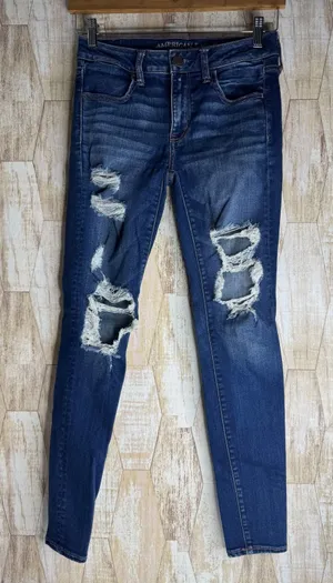 American Eagle Super Stretch X Jegging Distressed Holes Jeans Womens‎ 6 Regular thumbnail 1