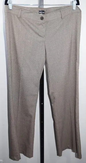Wet Seal Trousers Sz L Taupe Brown Sparkle Tweed Straight Leg Pants Y2K Vintage thumbnail 1