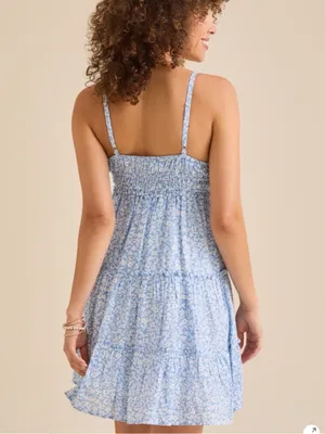 Altar'd State Aubrey Floral Mini Dress NWT Blue White Smocked Tiered XL thumbnail 5