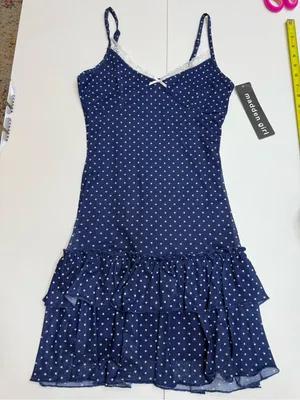 Madden Girl Navy Blue Polka Dot Lace Trim Ruffle Mini Dress Size S thumbnail 7
