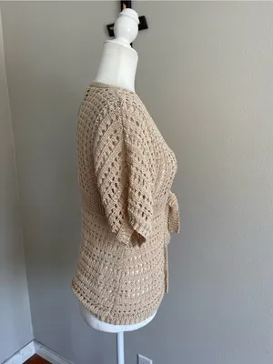 Women's Crochet Tie-Front Shrug in Beige thumbnail 3