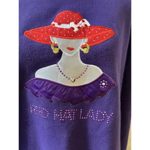 Vintage Red Hat Lady Purple Sweatshirt Crew Neck Womens Large Embroidery & Gems thumbnail 3