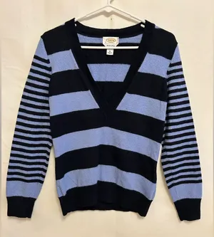 Talbots Merino Wool Striped V Neck‎ Sweater Size Medium thumbnail 1