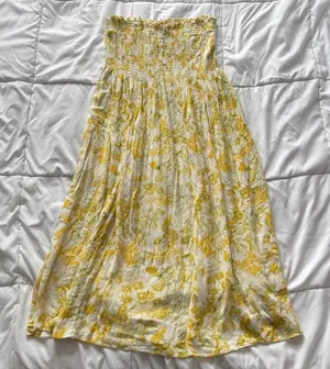 Kimchi Blue Yellow Floral Smocked Strapless Midi Dress Small Cottagecore Prairie thumbnail 1