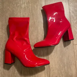 Nastygal Ruby Red Shiny Glossy Patent Pointy Heels Boots Booties Women 7 thumbnail 1
