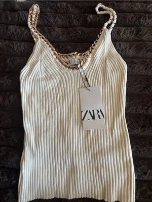 Zara Cream Ribbed Tank with Gold Chain-Trim Straps thumbnail 1
