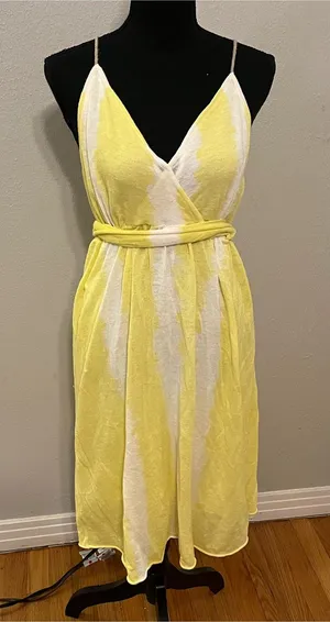 Moth by Anthropologie Yellow & White Spaghetti Strap Sundress Size L thumbnail 1