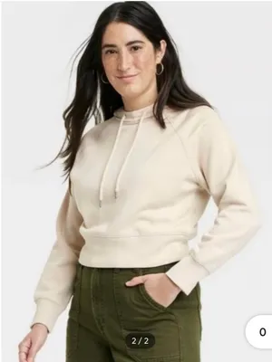 Universal Thread Cropped Pullover Hoodie in Beige thumbnail 1