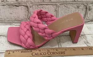 BCBGeneration Pink “Finaa” Slide Chunky Braided Woven Strap Heel Sandal Size 7 thumbnail 7