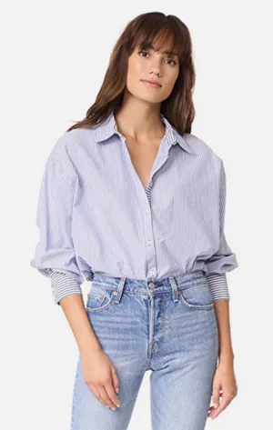 Free People Lakehouse Button Down Shirt in Blue and White Stripe thumbnail 1