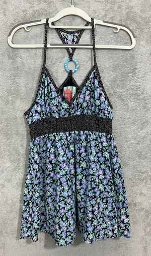 Free People Tank Top Size Small Blue Floral Babydoll Beachy Coastal Summer thumbnail 1