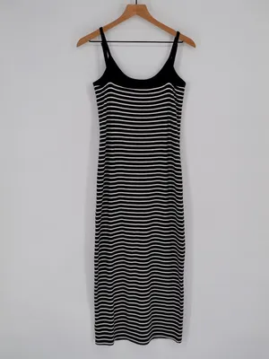Gap Striped Maxi Dress Black White Built-In Bra Sz S thumbnail 3