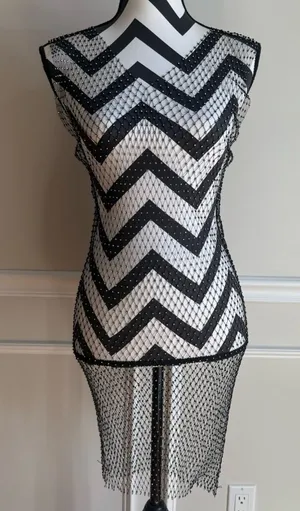 Rhinestone Mesh Overlay Dress Rave EDM‎ Fishnet Black Coverup One Size thumbnail 1