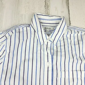 Madewell Ex-Boyfriend Shirt XS Blue White Stripe Button Down Cotton Top thumbnail 7