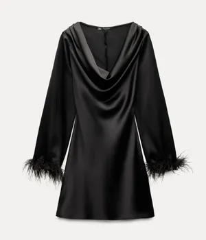 Zara Satin Effect Feather Detail Dress thumbnail 1