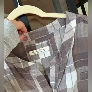 We The Free People button down tunic shirt plaid Summer Serenade Linen Top loose thumbnail 4