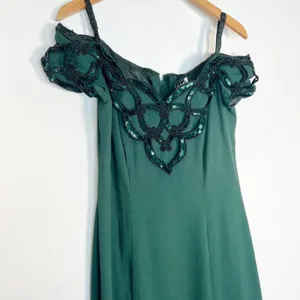 Vintage 90s Niki Originals Emerald Green Beaded Sequin Gown Dress Womens 8 thumbnail 3