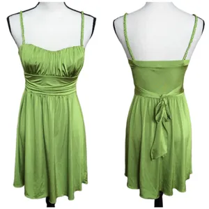2000s Y2K Stretch Chartreuse Green Bright Spaghetti Strap Dress S thumbnail 3