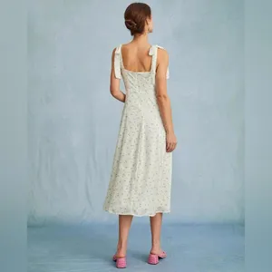 RIHOAS The Light Green Satin Floral Tie Strap Slit Midi Dress S 76 thumbnail 4