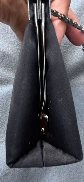 Black Satin Evening Clutch With Silver Chain Strap and Kiss Lock Frame thumbnail 6