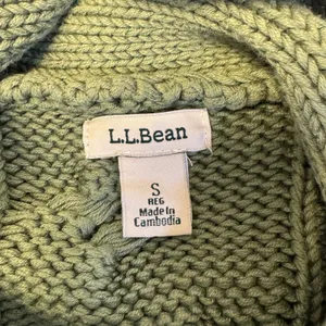 L.L. Bean Women's Light Green Cable Knit Cowl Neck Cotton Sweater 513958 Small thumbnail 7