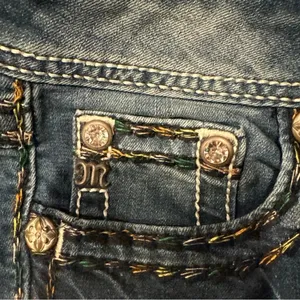 Miss Me Women Cut Off Shorts sz 27 Blue Denim Bling Distressed used to be long thumbnail 4
