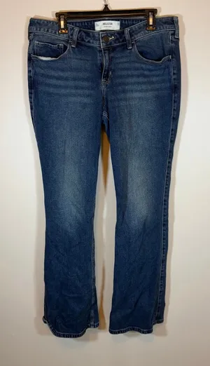 Hollister Low Rise Boot Cut Jeans Dark Wash Blue Womens 32 Long Floral Pockets thumbnail 1