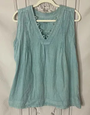 Artisan NY 100% Linen Sleeveless Blouse | Size Small | Light Blue thumbnail 1
