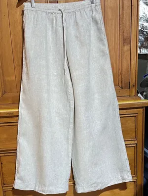 Women's Wide Leg 100% Linen Pants - Cream thumbnail 1