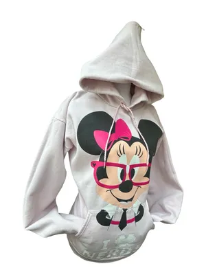 VTG Y2K Disneyland resort Minnie Mouse graphic hoodie pastel pink I love nerds M thumbnail 3