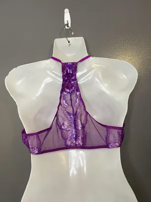 Cosabella Bralette Bra Womens XL Purple Paradiso Petite Tri Sheer Lace Halter thumbnail 4