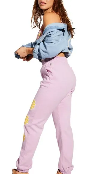 Y2K Sweatpants Billabong Smiley Daisy Dusty Pink Surf Skate Joggers Medium thumbnail 1