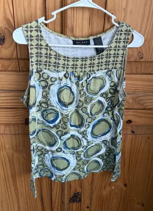 Axcess by Liz Claiborne Olive,Blue and Cream Abstract Sleeveless Tank Size Large thumbnail 1