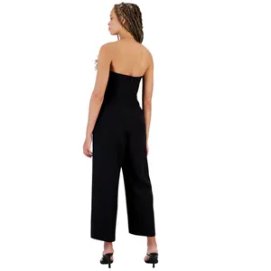NWT Sam Edelman Womens Strapless Bandeau Neck Feather Trim Jumpsuit Black 8 thumbnail 2
