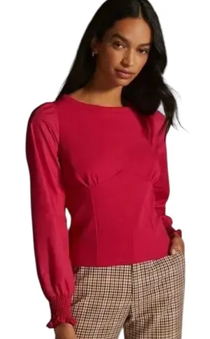Anthropologie Red Structured Long Sleeve Cropped Blouse Top M thumbnail 1