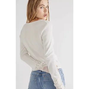 Free People Wear Me Out Thermal Mesh Lace Cuff Sleeve Top Medium Cottagecore‎ thumbnail 4