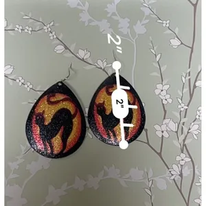 Black‎ Cat Halloween Teardrop Dangle Earrings Glitter Spooky Festive 2 Inch thumbnail 4