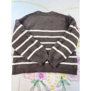 LC Lauren Conrad Brown Cream Striped Cable Knit Sweater‎ XXL Pullover Crew Neck thumbnail 9