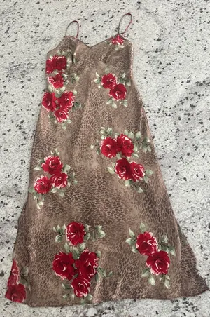 vintage Secret Treasures y2k leopard and rose satin slip dress S Small thumbnail 1