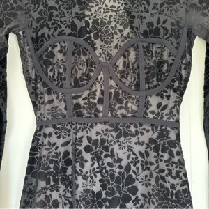 LULU’S Cor-Set to Go Black Burnout Velvet Print Dress X-Small thumbnail 6