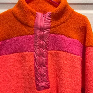 Cotton Bleu Womens Neon Colorblock Sherpa Quarter Zip Pullover Sweater Small thumbnail 2