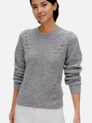 GAP Light Heathered Grey Chunky Knit Pointelle Sweater Women's Size‎ M thumbnail 1