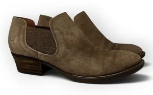 Born Suede Ankle Booties Size 10 Womens Taupe Chelsea Block Heel Shootie Western thumbnail 1