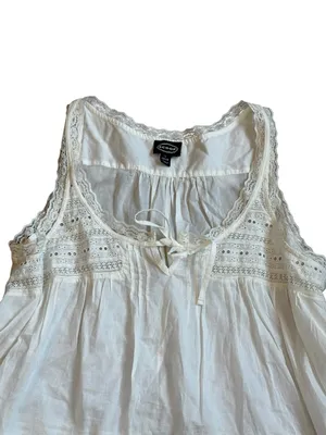 White Cotton Eyelet Lace Top Tie Front Cottagecore Dainty Feminine Prairie thumbnail 3
