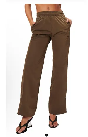 Good American Wide Leg Track Pants MEDIUM Mocha Pull On Casual Athletic Gym thumbnail 1