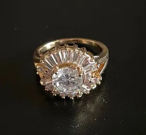 18k gold plated white crystal statement ring size 8 thumbnail 1