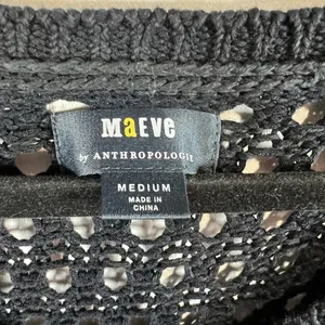Anthropologie Maeve sweater‎ women's Medium blue white open fisherman knit work thumbnail 4
