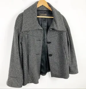 Zara wool retro jacket with big buttons gray and black pattern, wide sleeves M thumbnail 3